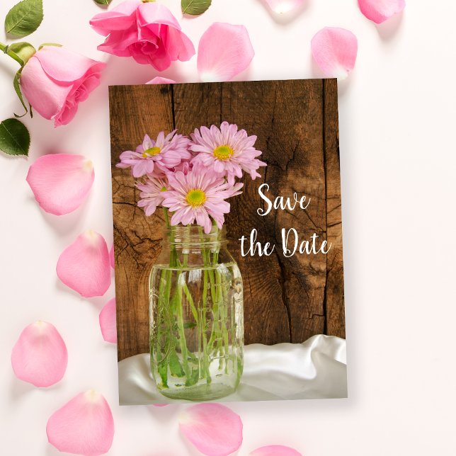 Mason Jar Pink Daisies Barn Wedding Save the Date (Von Creator hochgeladen)
