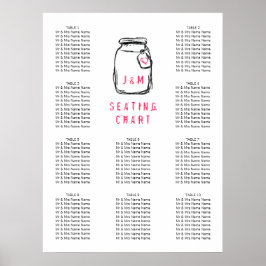 Mason Jar & Pink Heart Wedding Chart 10 Poster