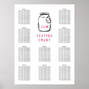 Mason Jar & Pink Heart Wedding Chart 10 Poster