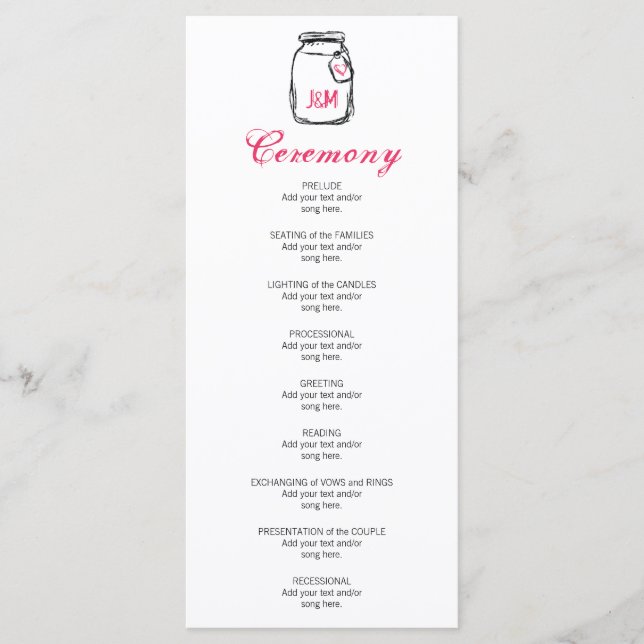 Mason Jar & Pink Heart Wedding Programm (Vorderseite)