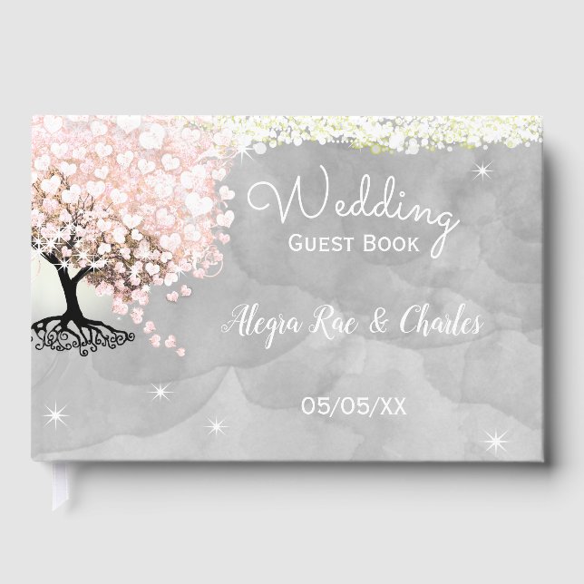 Mason Jar Pink Herzleaf Tree Gray Watercolor Gästebuch (Vorderseite)