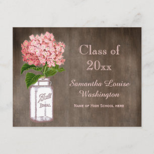 Mason Jar & Pink Hydrangea Rustic Graduation Party Einladung
