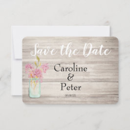 Mason Jar Pink Lilac Rustic Save the Date Card
