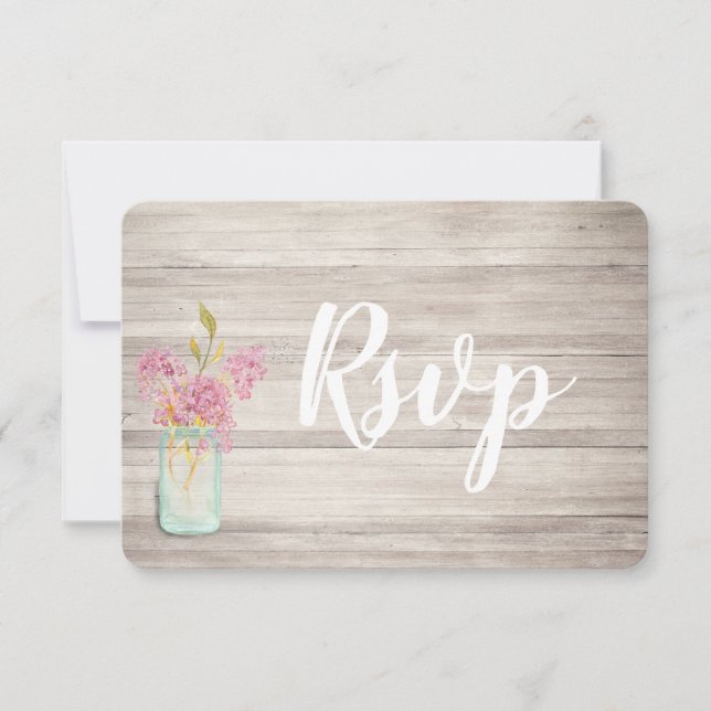 Mason Jar Pink Lilac Rustic Wood Rsvp Card Save The Date (Vorderseite)
