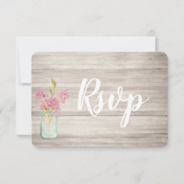 Mason Jar Pink Lilac Rustic Wood Rsvp Card Save The Date