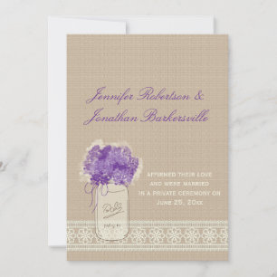 Mason Jar Purple Flowers Lace Post Wedding Einladung