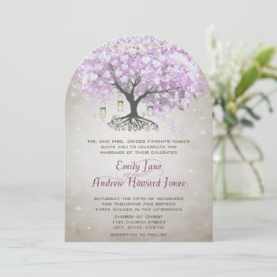 Mason Jar Radiant Lavender Leaf Tree Wedding Einladung