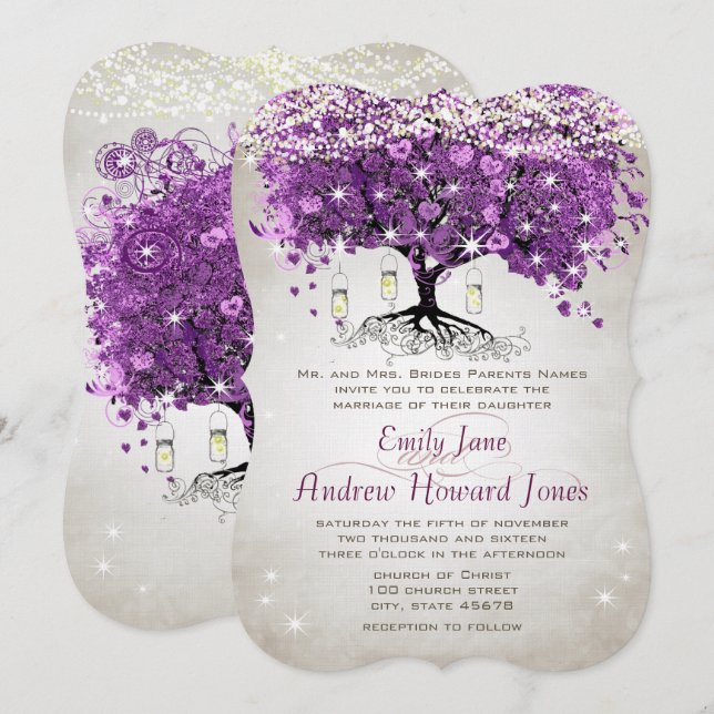 Mason Jar Radiant Lila Wedding Einladung (Vorne/Hinten)