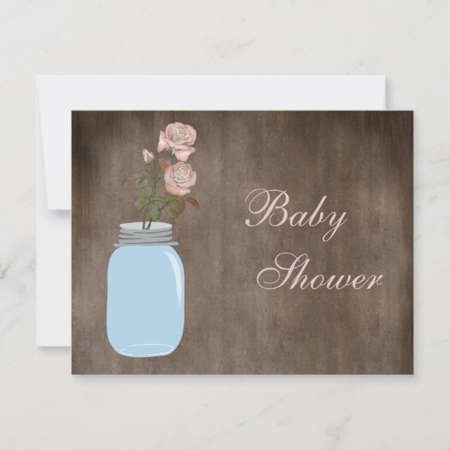 Mason Jar & Rose Rustic Baby Girl Dusche Einladung (Vorderseite)