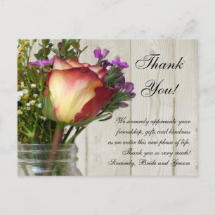 Mason Jar Rose Wildflowers Wedding/ Thank You Note Postkarte