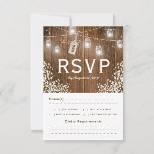 Mason Jar Rustic Babys Breath UAWG Menu Auswahl RSVP Karte