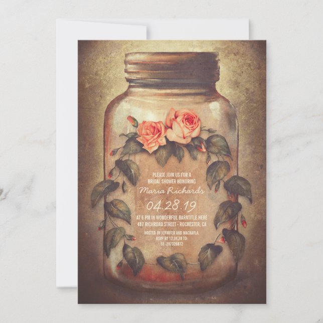 Mason Jar Rustic Bridal Dusche Einladung (Vorderseite)