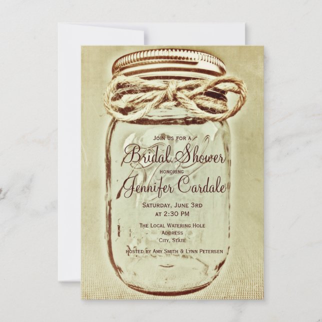 Mason Jar Rustic Country Bridal Dusche Einladungen (Vorderseite)