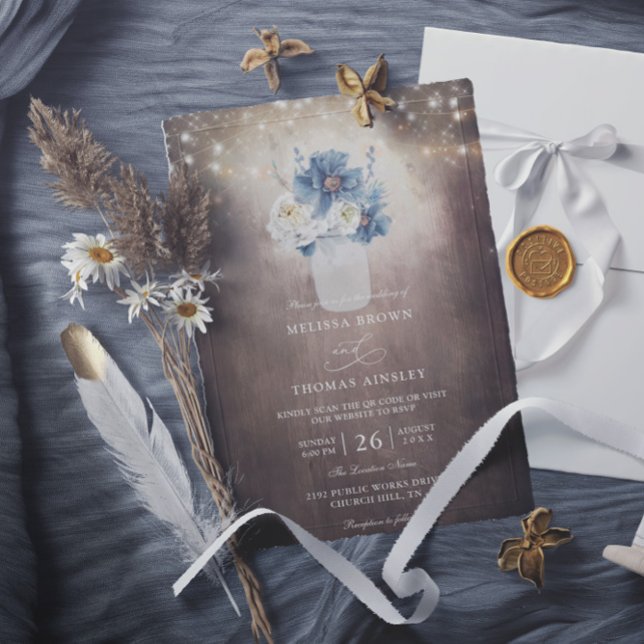 Mason Jar Rustic Country Budget QR Code Wedding Einladung (Von Creator hochgeladen)