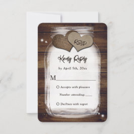 Mason Jar Rustic Country Burlap Heart Wedding RSVP Karte