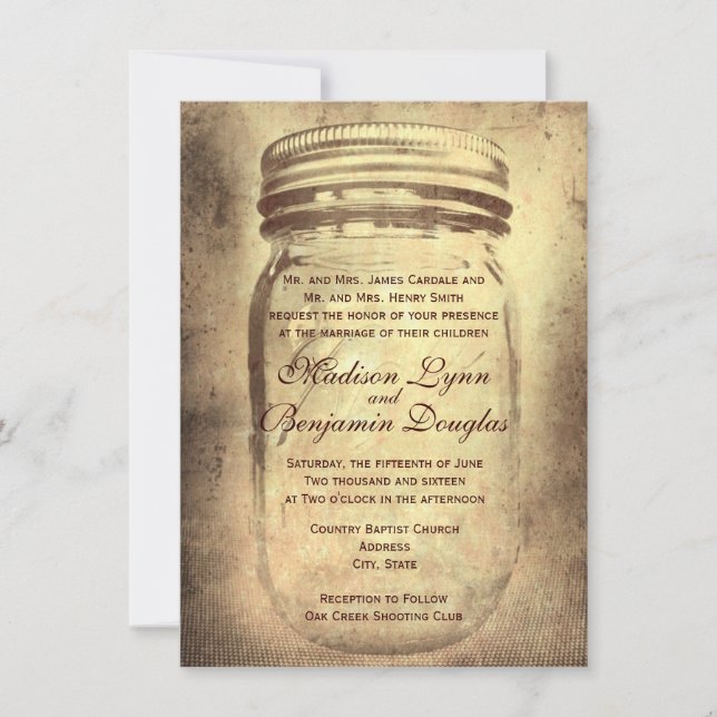 Mason Jar Rustic Country Wedding Einladungen (Vorderseite)