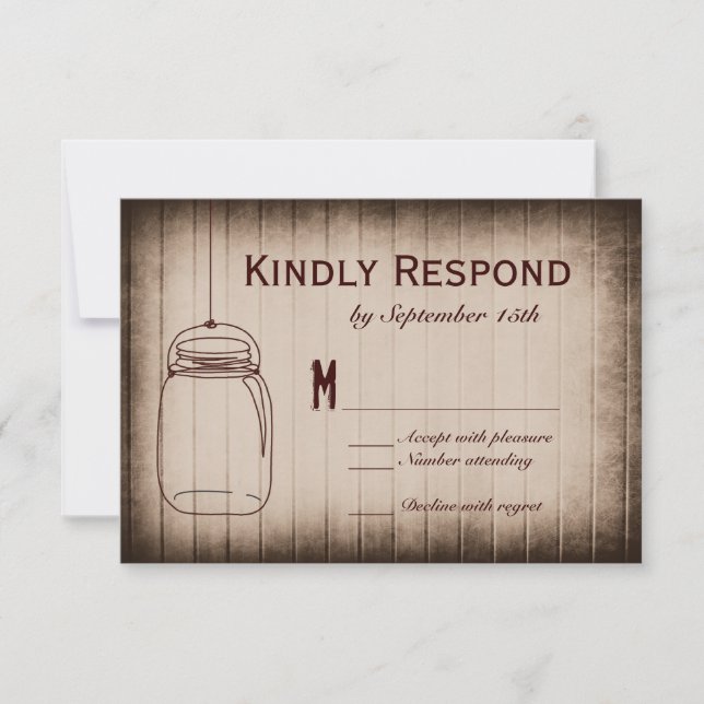 Mason Jar Rustic Country Wood Wedding RSVP Cards (Vorderseite)