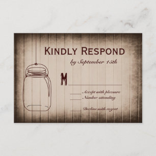 Mason Jar Rustic Country Wood Wedding RSVP Cards Karte