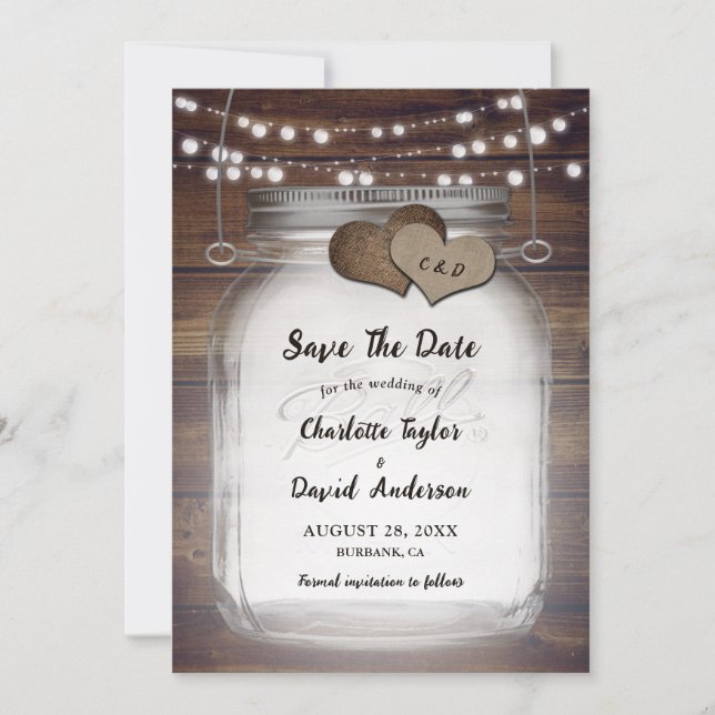 Mason Jar Rustic Country Wood Wedding Save The Date (Vorderseite)