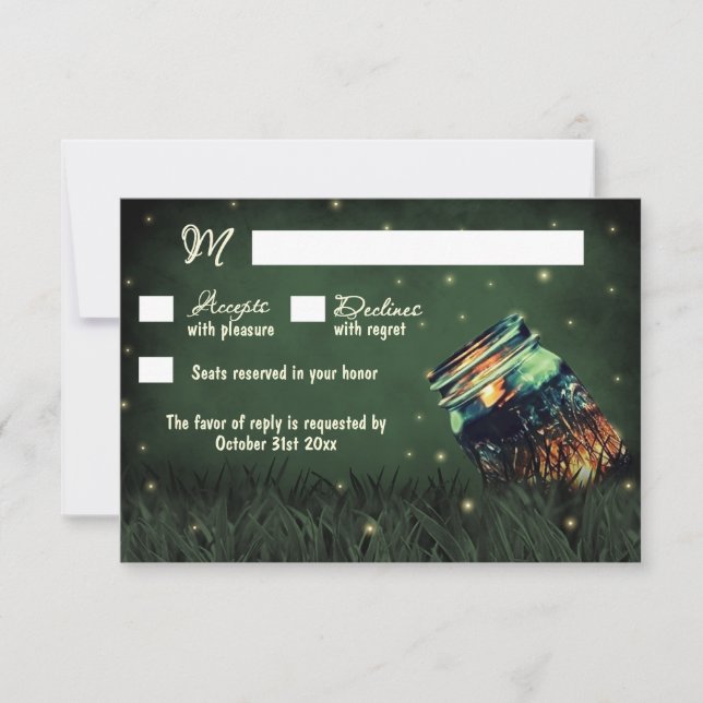 Mason Jar Rustic Firefly Wedding RSVP Cards (Vorderseite)