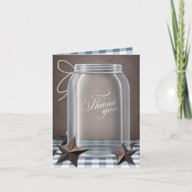 Mason Jar Rustic Stars Blue Dankeschön Karten (Vorderseite)