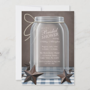 Mason Jar Rustic Stars Blue Gingham Brautparty Einladung