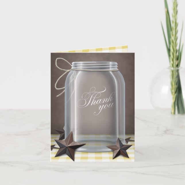 Mason Jar Rustic Stars Gelb Dankeschön-Karten Dankeskarte (Vorderseite)