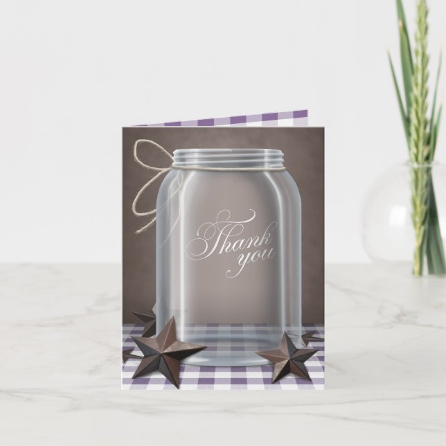 Mason Jar Rustic Stars Lila Danke Karten (Vorderseite)