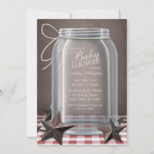 Mason Jar Rustic Stars Red Gingham Baby Dusche Einladung
