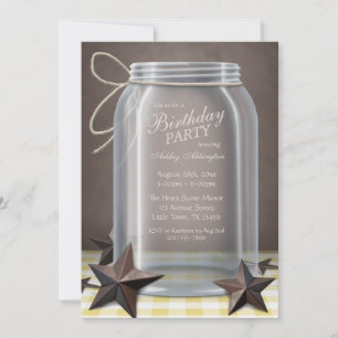 Mason Jar Rustic Stars Yellow Gingham Birthday Einladung