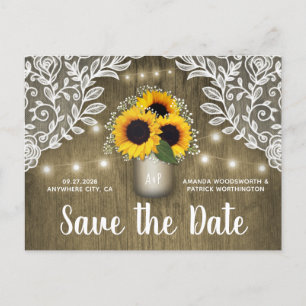 Mason Jar Rustic Sunflower Save the Date Postkarte