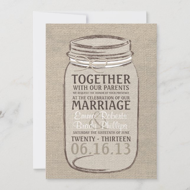 Mason Jar Rustic Weditation - White Beige Einladung (Vorderseite)