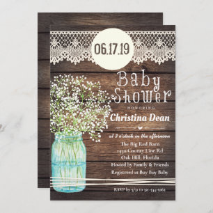 Mason Jar Rustic Wood Baby Dusche Einladung