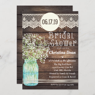 Mason Jar Rustic Wood Bridal Dusche Einladung