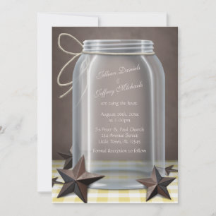 Mason Jar Rustikale Sterne Gelb Gingham Hochzeit Einladung