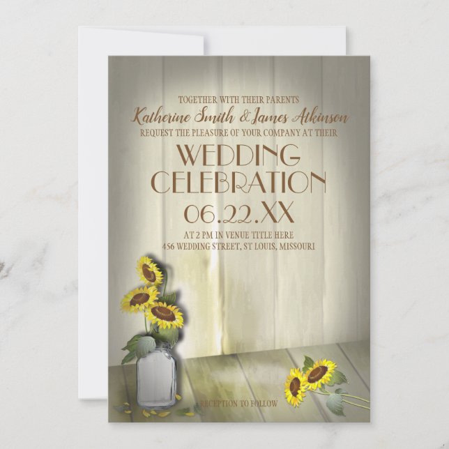 MASON JAR RUSTIKLANG MIT SONNENBLUMEN EINLADUNG (Vorderseite)