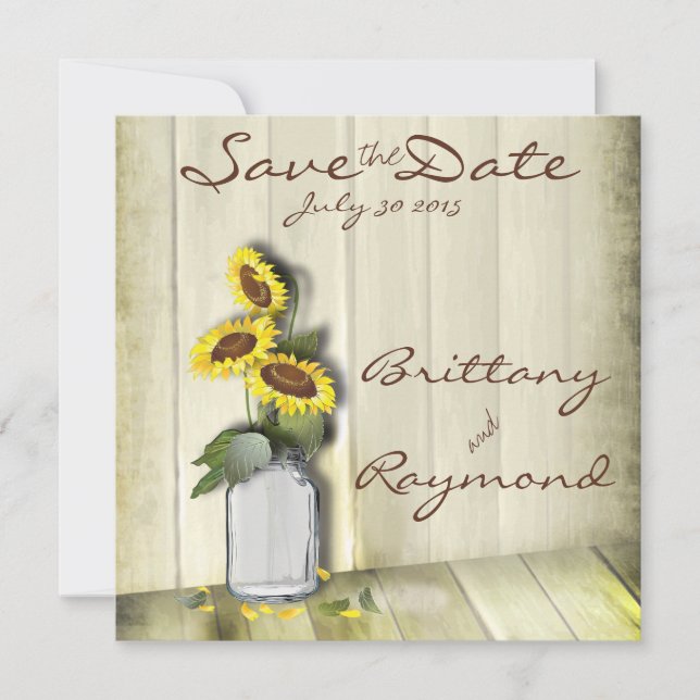 MASON JAR RUSTIKLANG MIT SONNENBLUMEN SAVE THE DATE (Vorderseite)