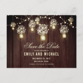 Mason jar Saitenlicht rustikal Save the Date Ankündigungspostkarte