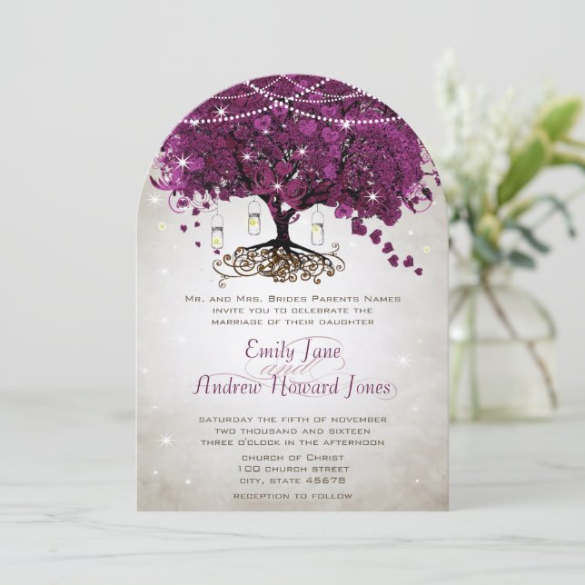 Mason Jar Sangria HerzLeaf Firefly Tree Wedding Einladung (Stehend Vorderseite)