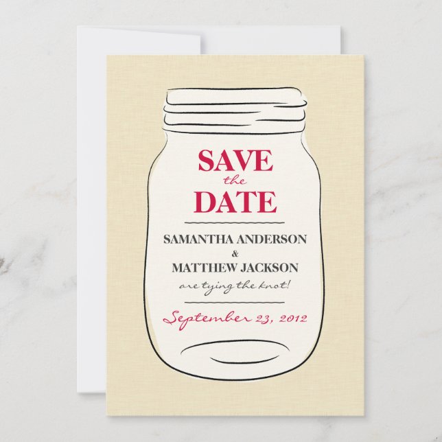 Mason Jar Save the Date Cards - Red (Vorderseite)