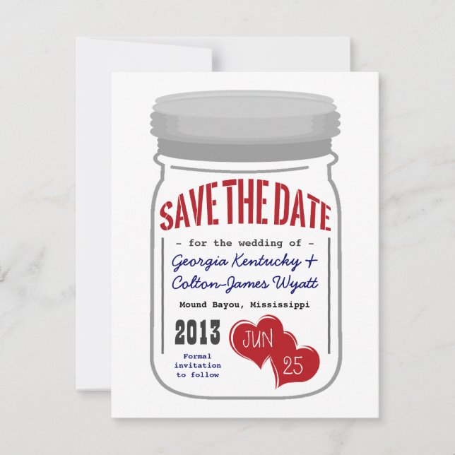 Mason Jar Save the Date Red White Blue (Vorderseite)