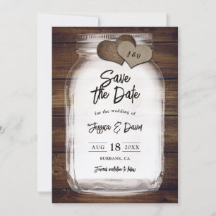 Mason Jar Scheune Holz Jute Herzen Monogramm Hochz Save The Date