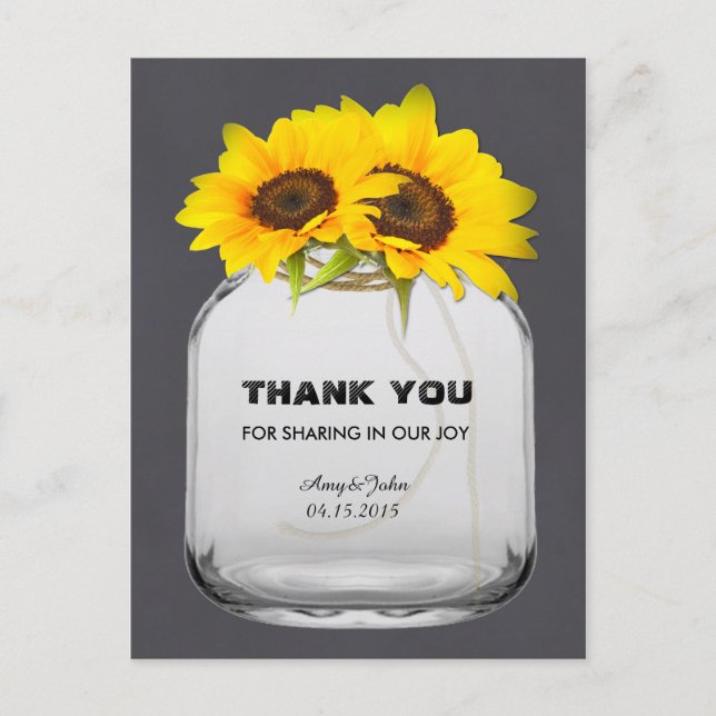 Mason jar Sonnenblume danke Ihnen zur Kenntnis Son Postkarte (Vorderseite)