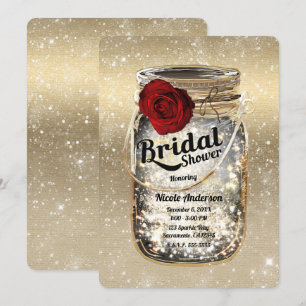 Mason Jar Sparkle Lights & Rote Rose Brautparty Einladung