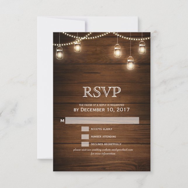 Mason Jar Streichholz Hochzeit RSVP Karte (Vorderseite)
