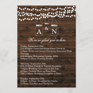 Mason Jar String Light WEEKEND ITINERARY Card Einladung
