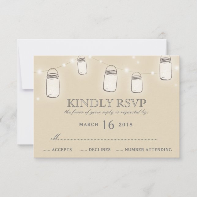 Mason Jar String Lights Blush Pink Wedding RSVP (Vorderseite)