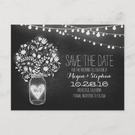 Mason Jar & String Lights Chalkboard Save the Date Ankündigungspostkarte