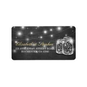Mason Jar String Lights Chalkboard Wedding Address Adressaufkleber