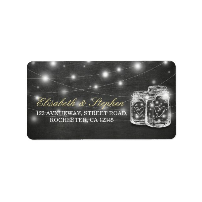 Mason Jar String Lights Chalkboard Wedding Address Adressaufkleber (Vorne)